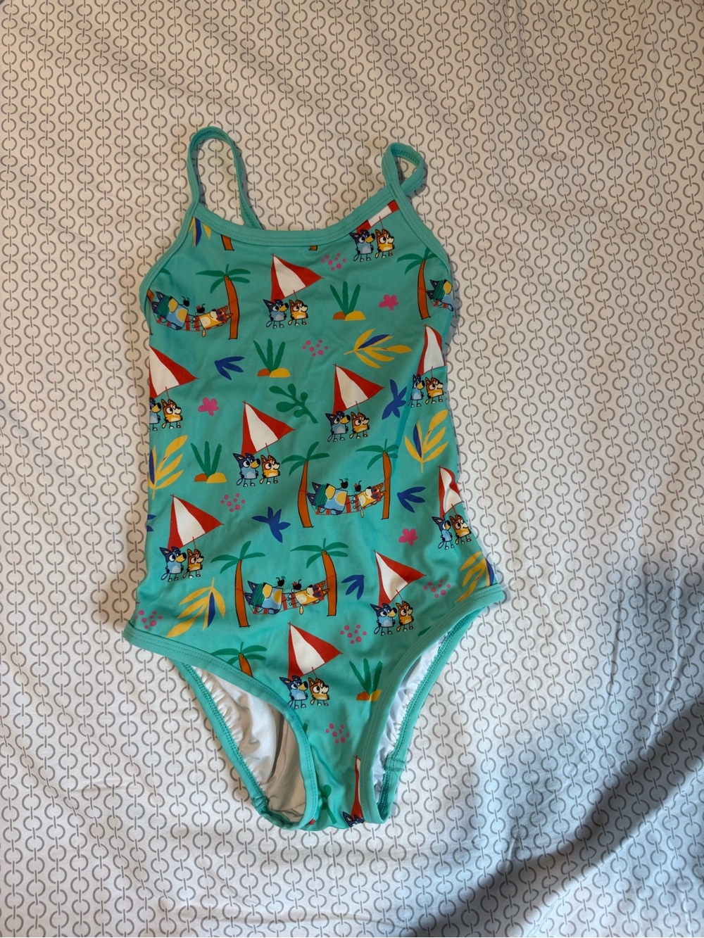 Hanna Andersson Teal Tropical Sailboat Print One-Piece Swimsuit